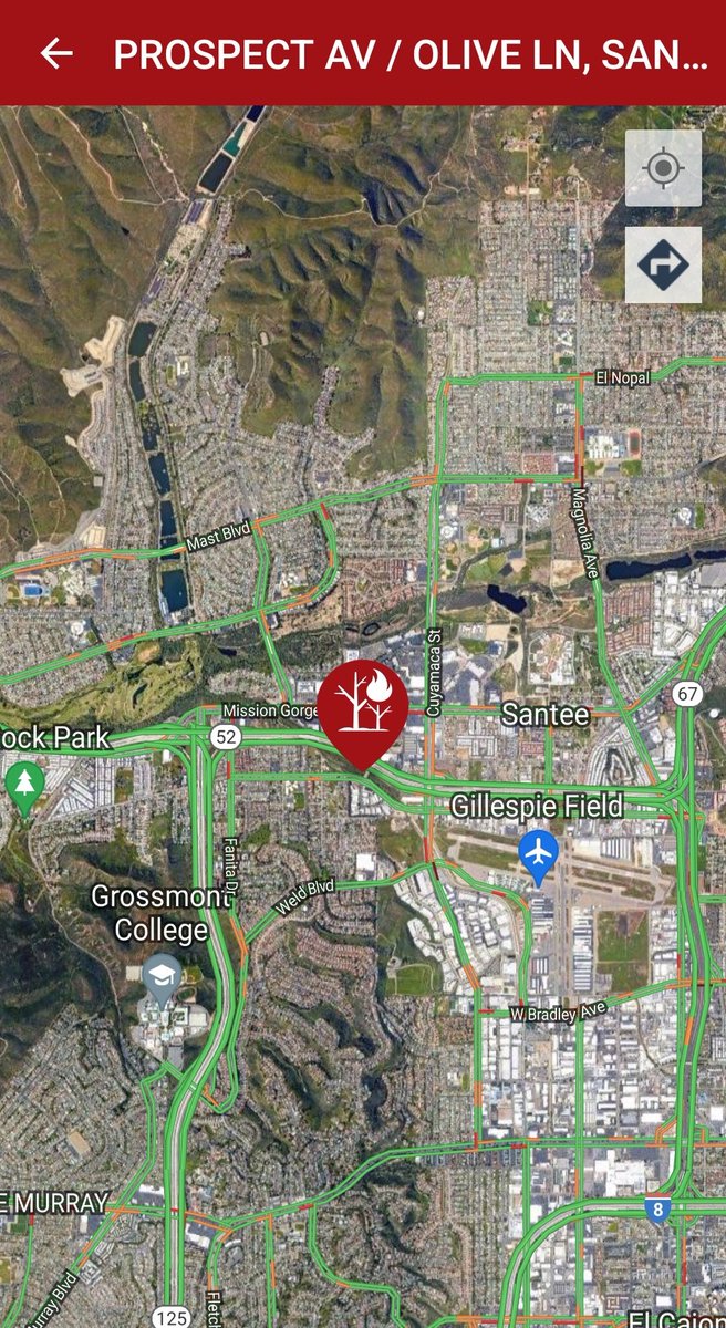 EmergencyInfo7's tweet photo. Report of a new start, vegetation fire.
Location: in the area of Prospect Ave & Olive Ln. Santee, Ca
20Γ20 spot fire in the river bottom.
This is the #ProspectFire
#SanDiegoCounty https://t.co/qlqRQP8c4Y