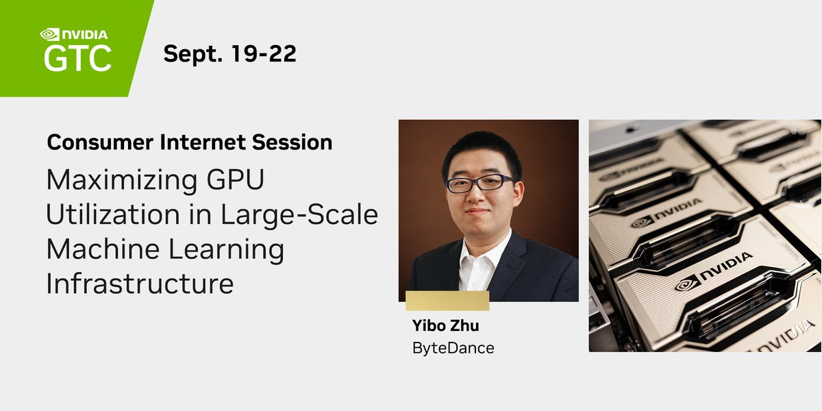 NVIDIAGTC's tweet photo. Discover how machine learning is changing the consumer internet landscape. Hear Yibo Zhu discuss how ByteDance uses GPU clusters to drive their complex infrastructure at #GTC22. Sep 20, 12 p.m. PDT online. https://t.co/1GrjfORhnH https://t.co/MrOHyp5i3l