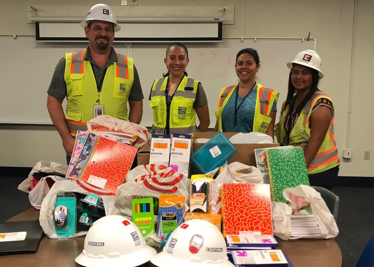 KitchellCos's tweet photo. Kitchell is continuing the education week celebrations with local schools! From California to Arizona to Texas, Kitchell employees are #givingback to their communities by donating school supplies to students! #kitchellgivesback #kitchellk12education https://t.co/BuefnCMFIT