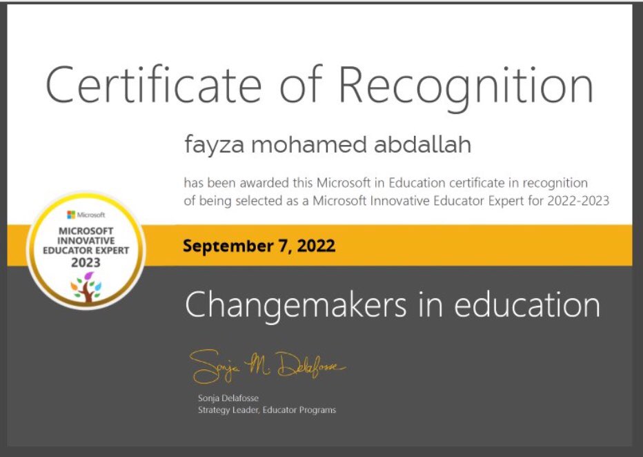 FayzaM2022's tweet photo. I am proud to be the first time I can nominate for a Microsoft expert teacher. I look forward to more achievements and exchange of experiences with my fellow Microsoft experts around the world.  🇪🇬🇪🇬🇪🇬 #MIEExpert #MicrosoftEDU #MicrosoftEgypt #خبراء_مايكروسوفت_الازهر_الشريف https://t.co/6DZV4NR4oF