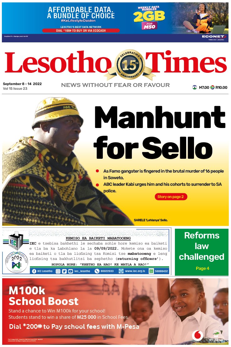 Lesotho Times on Twitter: "Your #LesothoTimes frontpage. Grab your copy