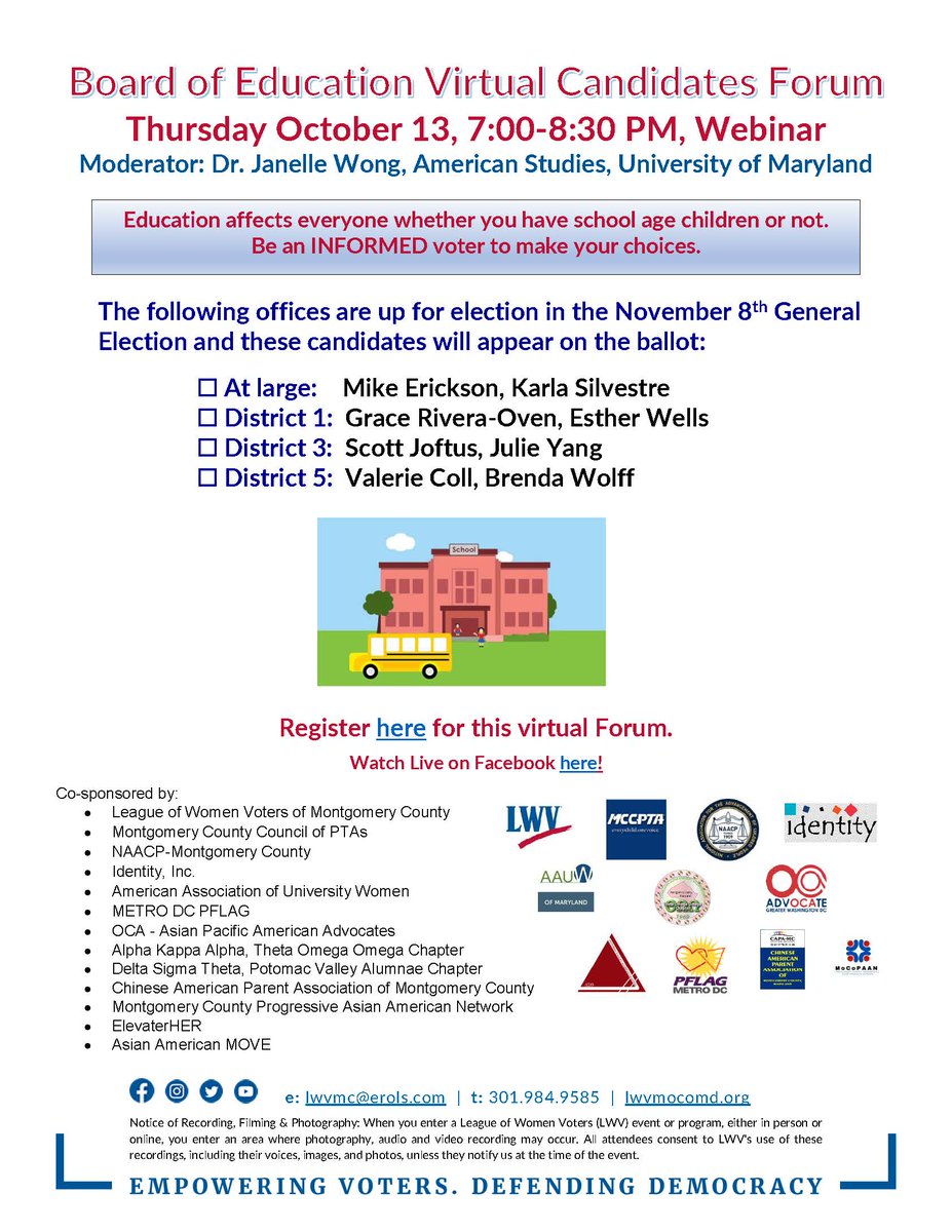EstherLWells's tweet photo. Board of Education Candidate FORUM (virtual) on October 13th at 7pm. Please register to attend. Retweet to your network. https://t.co/y8BVL6iHfU
https://t.co/r9Dq5Z8F6q https://t.co/iaQEXkBfPM