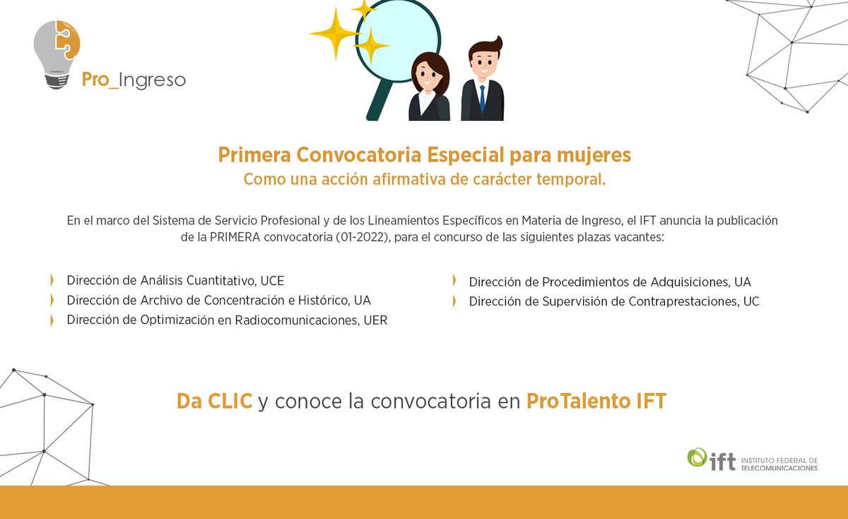IFT_MX's tweet photo. El @IFT_MX, comprometido con la igualdad de género, emite esta #ConvocatoriaIFT especial, para sumar más mujeres en direcciones de área y acelerar la reducción de la brecha de género en niveles directivos.
¡Únete al #EquipoIFT 🤗! 
🔗 https://t.co/7XwpTLXxi5 https://t.co/tMfvaFyfX0