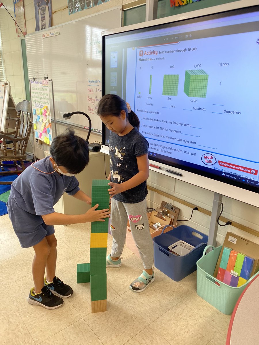DMorminoPOB's tweet photo. When your students don’t believe you that 10 thousands cubes makes the number 10,000… well, you whip out as many thousands cubes as you can find and PROVE IT! (not pictured: knocking down the tower as a motivating reward) @MrsPsihogiosPOB @MrsWintersSR https://t.co/1JExMrfPxc