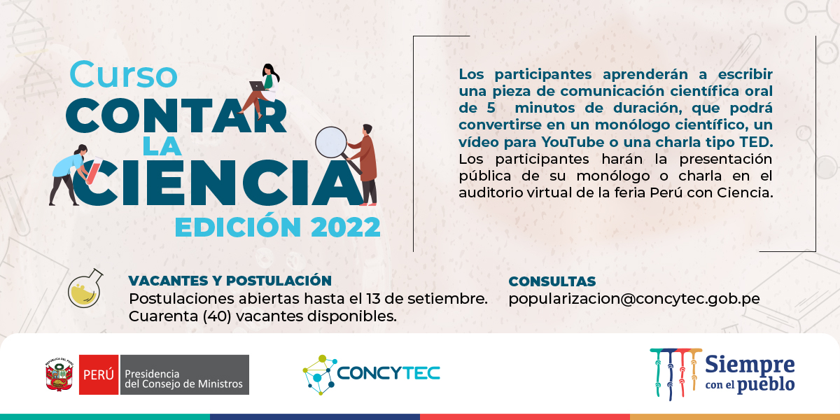 🔬🗣 Participa del curso Contar la Ciencia, dirigido especialmente a investigadores de las ramas de ciencias e ingenierías.

👩‍🔬 La actividad brindará a participantes herramientas comunicativas para explicar la ciencia al público no experto.