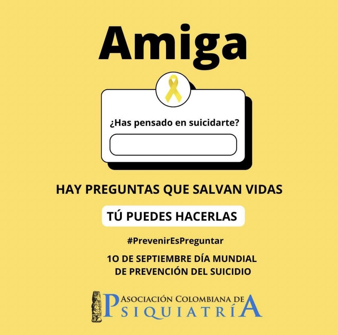 claugutigu's tweet photo. Al preguntarle directamente a una persona si esta pensando en SUICIDARSE no le induces la idea de suicidio,AL CONTRARIO, haciéndolo puedes identificar señales de alerta,buscar ayuda profesional y así salvar una vida!🎗#PrevenirEsPreguntar  @ACPPsiquiatria @HospUninorte https://t.co/88llzEt53p