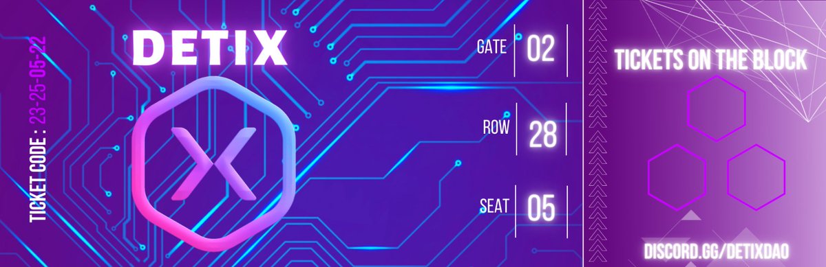 We will be one of the 1⃣to offer nonfungible ticketing 🎟️⛓️

DeTix NFT tickets will be programmable contracts, providing unlimited potential for: 
▶️organizer &amp; guest benefits 
▶️new revenue opportunities
▶️access to data to make subsequent events better

Potential IS unlimited