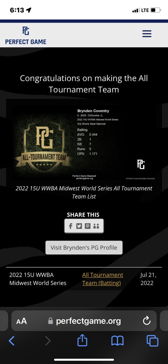 CoventryBrynden's tweet photo. Blessed to make Perfect Game All Tournament Team @IowaPG @WF_Central @WowFactor_IL @PG_Illinois @ivcbaseball https://t.co/K2KOVZzHJ1