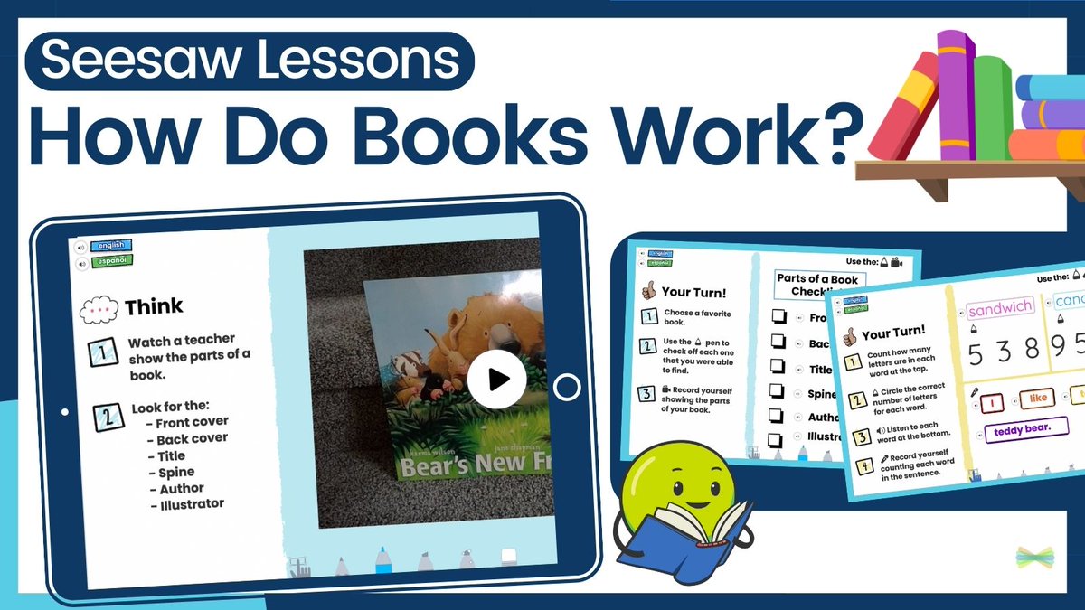 Seesaw's tweet photo. #LiteracyDay is September 8 and this (ready-to-go) Seesaw Lesson 'How do Books Work?' is the perfect addition to your day! 📚⁣
⁣
Check out this #SeesawLesson here ➡️ https://t.co/fLpNN8VmhD⁣
⁣
#Seesaw #literacy #literacylesson https://t.co/R1RuONCezl