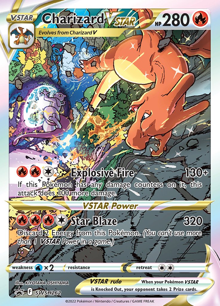 kongman31's tweet photo. Anyone else notice the VSTAR Universe Mewtwo card is a mirroring of the Charizard UPC promo???? #Pokemon https://t.co/mEv3XlkCnu