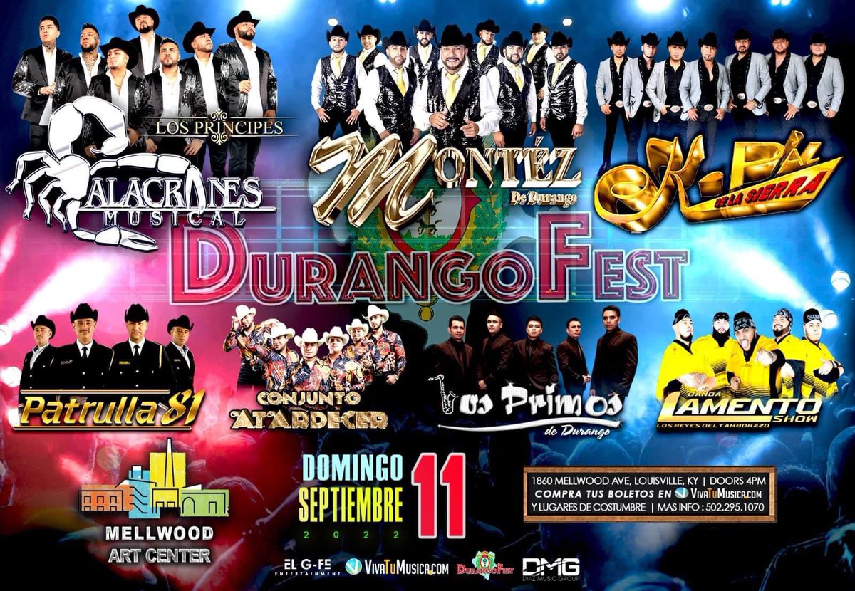 Nos vemos este fin de semana para continuar la Gira Del <a href="/DurangoFest/">Durango Fest</a> 🇺🇸

09 Septiembre MEMPHIS, TN
10 Septiembre MONTGOMERY, AL 
11 Septiembre LOUISVILLE, KY

#LosPrimosDeDurango #LosPrimosMX #LatinPowerMusic #DurangoFest <a href="/latinpowermusic/">Latin Power Music</a>