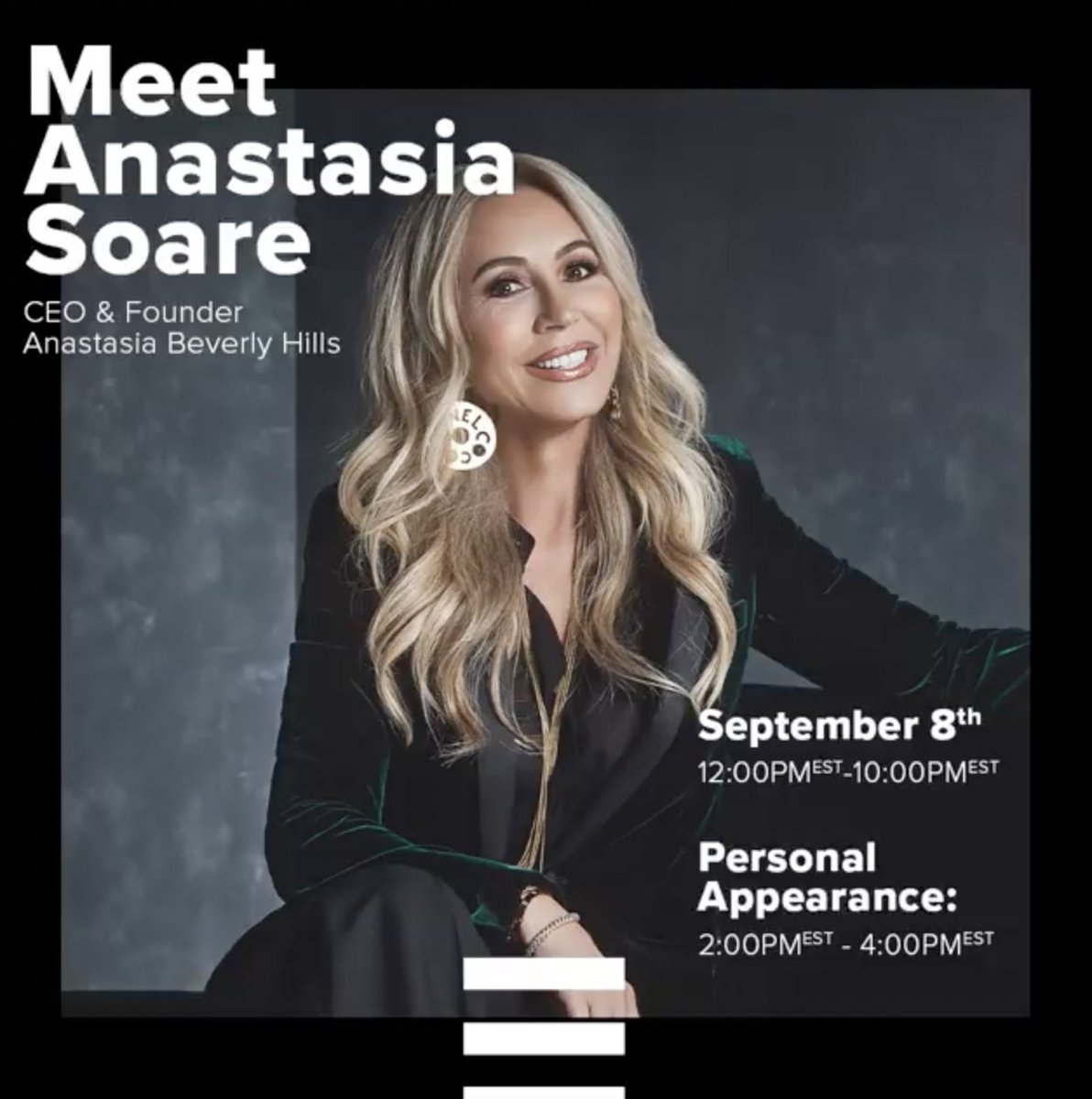 ABHcosmetics's tweet photo. Get a chance to meet Anastasia Soare, founder and CEO of #AnastasiaBeverlyHills, in @Sephora Times Square as we launch #BrowGenius in stores on September 8th from 2pm-4pm EST! Event lasts from 12pm-10pm EST! https://t.co/fGYMrGl8Xt