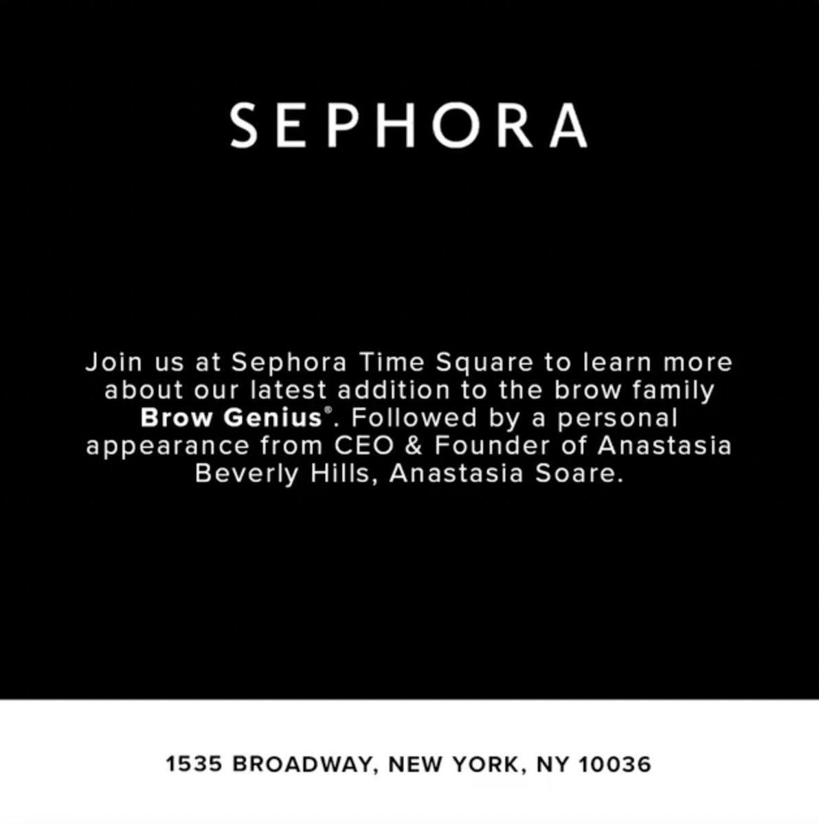 ABHcosmetics's tweet photo. Get a chance to meet Anastasia Soare, founder and CEO of #AnastasiaBeverlyHills, in @Sephora Times Square as we launch #BrowGenius in stores on September 8th from 2pm-4pm EST! Event lasts from 12pm-10pm EST! https://t.co/fGYMrGl8Xt