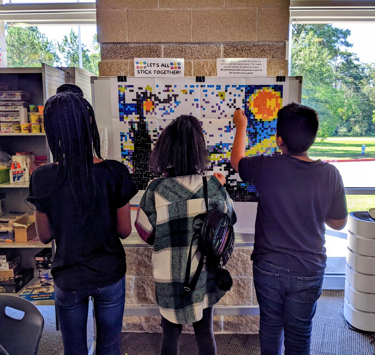 Our mosaic from @byStickTogether is coming along! Any guesses? 🤔 ⭐ #teamworkmakesthedreamwork #TxASL #futurereadylibs @SuperStallions @EducatorGoals @BeckyZalesnik