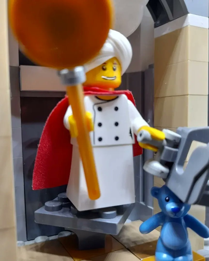 mog21's tweet photo. Today 7 September #OTD the #Feast of #Saint #Corbinian here's an image of him by Friedrich #Pacher reinterpreted in @LEGO_Group after original in #saintcorbinian #unterassling #friedrichpacher #renaissance #bear #saddle #arthistory #LEGO #lego90yearsofplay #shell #feastday https://t.co/h77wkCWECc