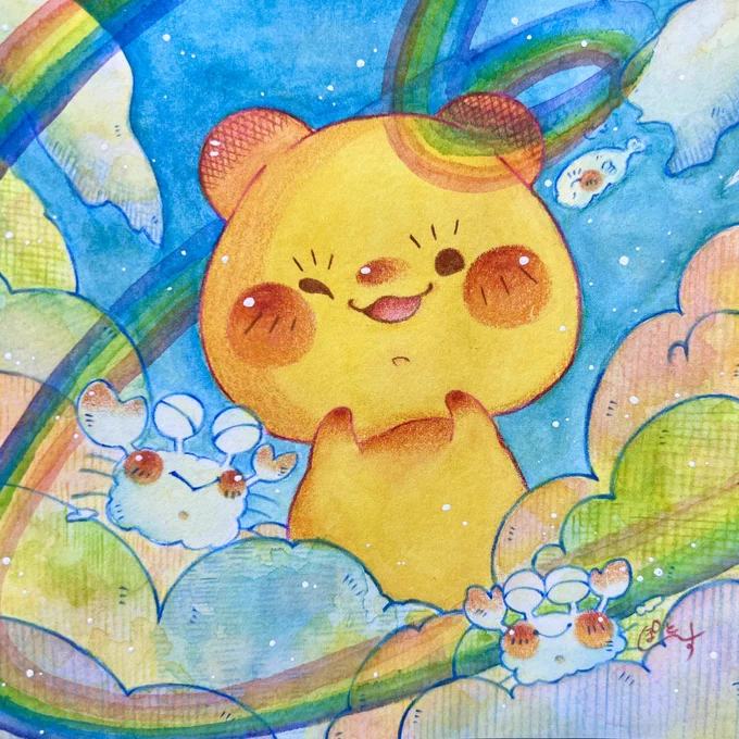 夏の雲のイラスト3点とたこちゃん 