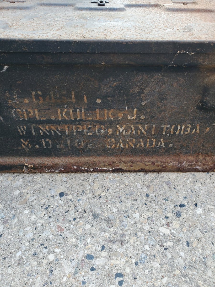 JetSteeler's tweet photo. I found this box in my garage and would like to reunite it with family. I believe it's a WW2 storage box which belonged to Cpl J. KULIK who lived in Winnipeg. This Obituary below might be him. He had 2 daughters, Judy and Shirley and a granddaughter named Alanna who married Cole. https://t.co/TSyixuGQwP