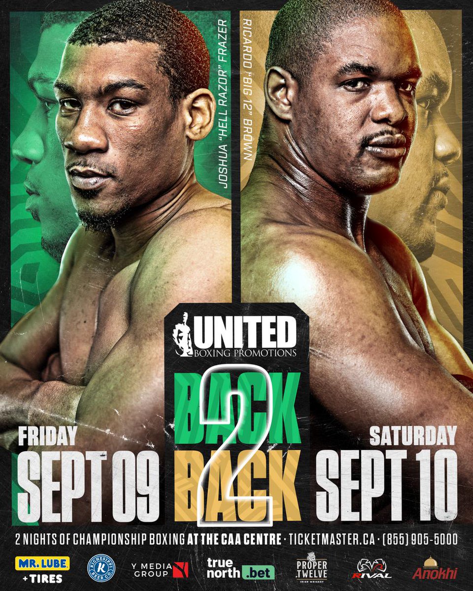 dewithboxing's tweet photo. 2 days to #LIVEfights in Brampton @CAAcenter 7pm with the #DAZN broadcast @8pm.#joshuafrazer 5-0.#melindawatpool making her De-but,ticket @ticketmaster.ca,#unitedpromotions 2 shows in 2 night. Saturday #ricardobrown 4-0 in action. #discipline #focus #worldclassboxing https://t.co/ew6Ovz30Yb