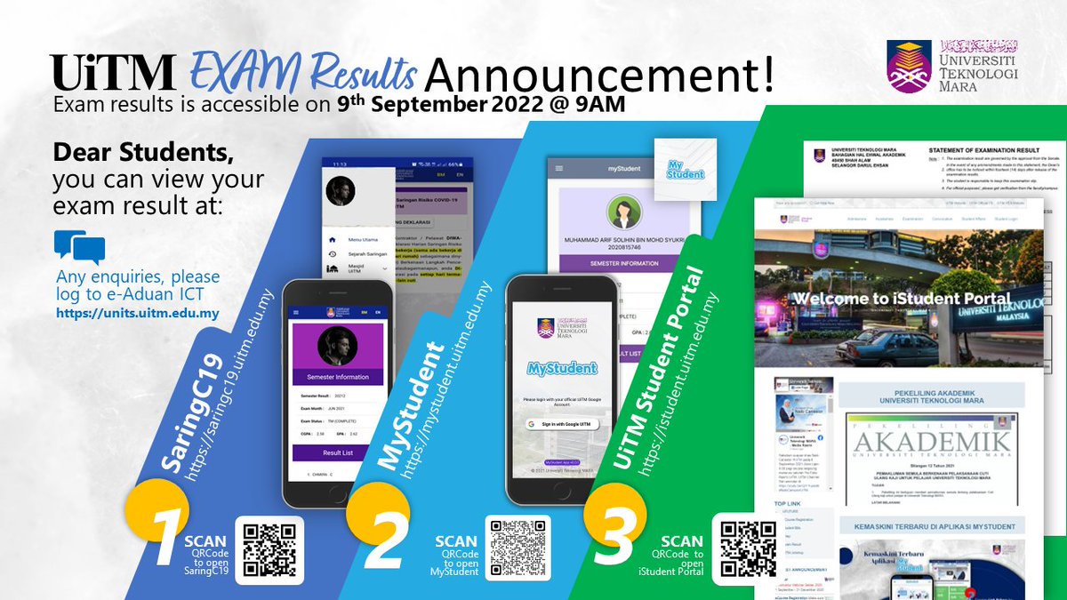 Mesti ramai sudah tak sabar untuk semak keputusan penilaian bagi semester ini bukan?  Anda boleh mula akses dan dapatkan keputusan mulai esok, 9 September 2022!

Semoga urusan anda semua dipermudahkanNya dan mendapat keputusan yang diidamkan ye!

#keluargaUiTM
#uitmdihatiku