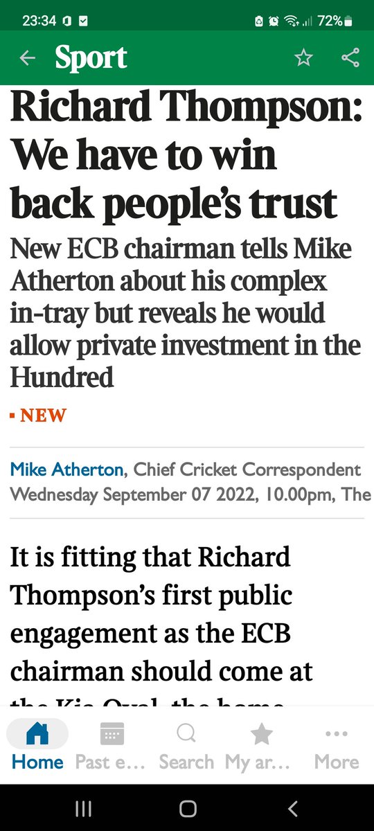 Encouraging interview with new ECB Chairman.
He voted against the Hundred at Surrey but is now accepting of it. However he is determined to find a domestic schedule to better suit the Counties and their members. He will try to unite a divided game. He deserves time and respect