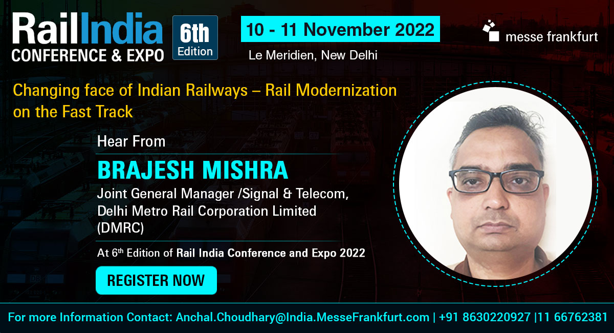 RailIndiaCon's tweet photo. We are honored to have onboard Mr. Brajesh Mishra Joint General Manager/ Signal &amp; Telecom, Delhi Rail Metro Corporation Limited, (DMRC), as our eminent Speaker for the 6th edition Rail India conference and Expo.

Register Now: https://t.co/i81MJmWH38

 #railIndia #Railconference https://t.co/JPfMZG22Ex