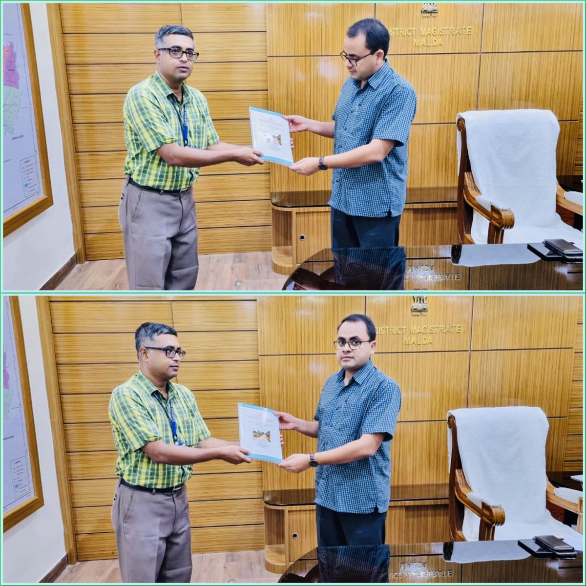 CGWB_CHQ's tweet photo. Handing over of report on Aquifer Mapping and Management Plan of Malda district, West Bengal by Sh Debashis Bagchi, Scientist, CGWB, Kolkata to the District Magistrate, Malda,  Sh. Nitin Singhania, IAS. @MoJSDoWRRDGR https://t.co/nY9DB1JZWt