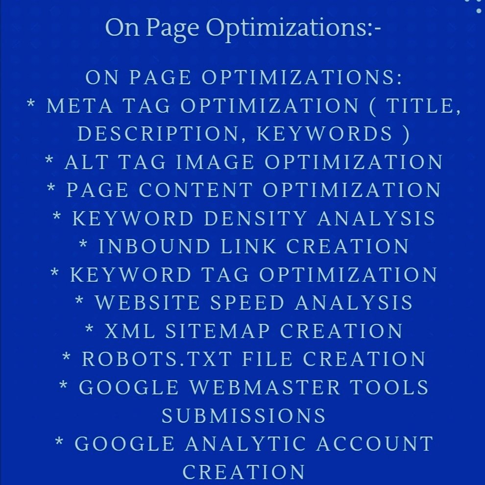 trible_nine's tweet photo. SEO roles and responsibilities full topics check it :- 

On page optimizations:-

2/3

#searchengineoptimization  #seotipsoftheday #onpageseotips #seotipsf #seolearningstepbystep #seolearner #onpageoptimization #onpageseofactors #seofuture #seoanlysis #websiteanalysis #onpageseo https://t.co/Gid6kRD2xE