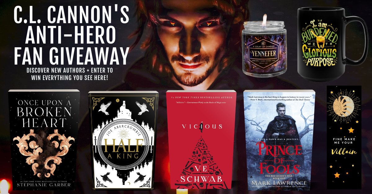 🔥Where are my #Antihero fans?  This #giveaway is perfect for those of you who love morally gray characters! 🔥
🩸Enter: bit.ly/fantihero 🩸
⚔️ #Win #OnceUponABrokenHeart #HalfKing  #Vicious  &amp; #PrinceOfFools + #Yennefer candle, #Loki mug, &amp; #Darkling bookmark!⚔️
