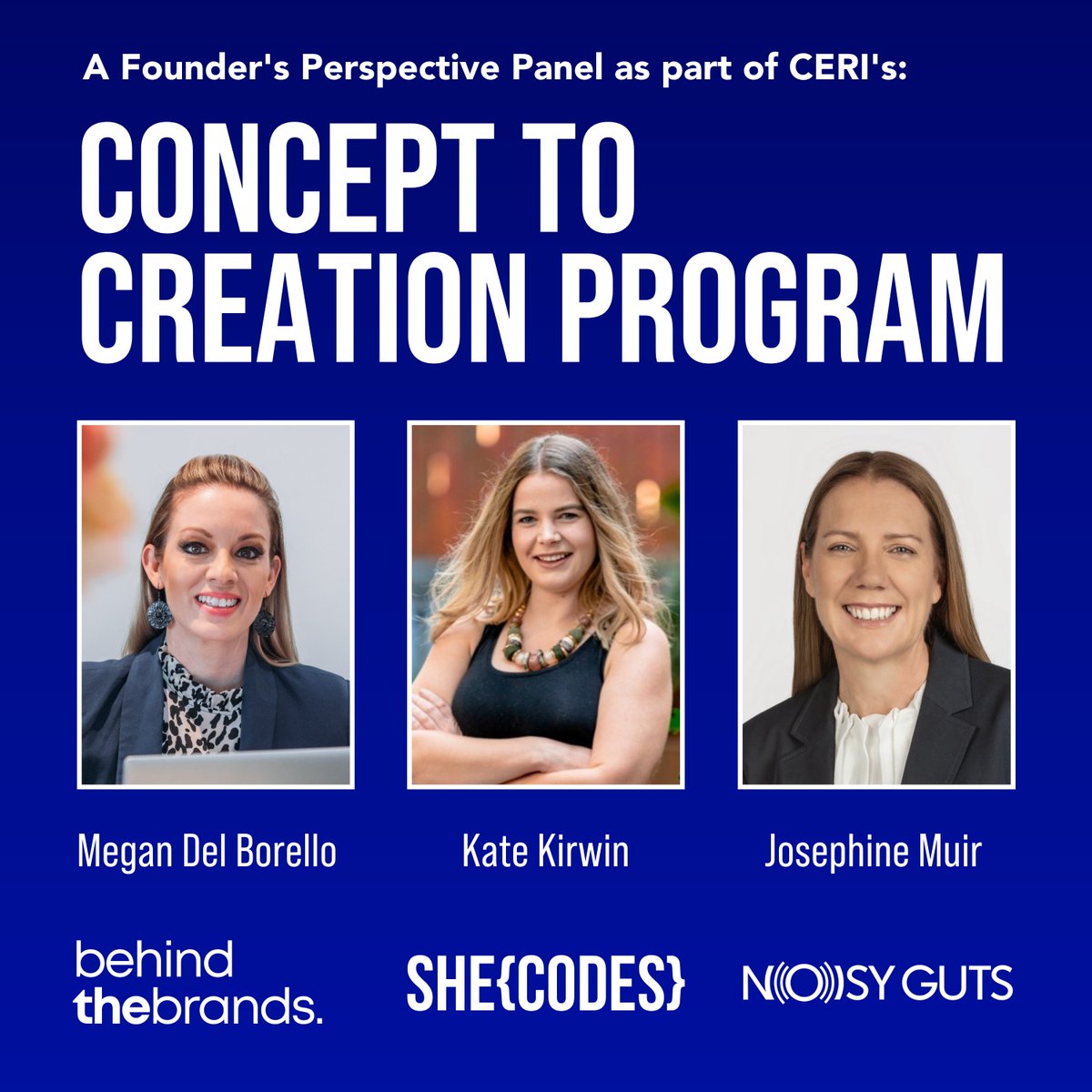 Looking forward to welcoming <a href="/KateKirwin/">Kate Kirwin</a>, <a href="/Jomuir4/">Josephine Muir</a> and <a href="/megandborrello/">Megan Del Borrello</a> this evening for Concept to Creation!

Founders of <a href="/shecodesaus/">She Codes Australia</a>, <a href="/Noisy_Guts/">NoisyGuts</a> and <a href="/behindbrandswa/">Behind the Brands</a> respectively, these women have a diverse wealth of knowledge to share - we can't wait!