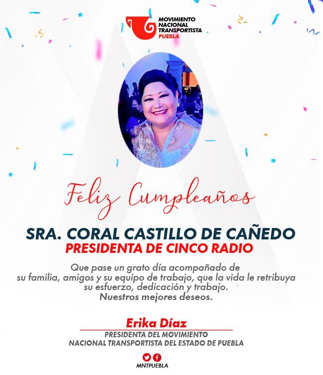 MNTPuebla's tweet photo. Todo nuestro equipo se une al festejo y le deseamos lo mejor del mundo siempre.
Feliz #Cumpleaños 🎂🎈@Mujeres_EnTaxis 🚖 
@ErikaDiazFlo https://t.co/LZngNTNl9G