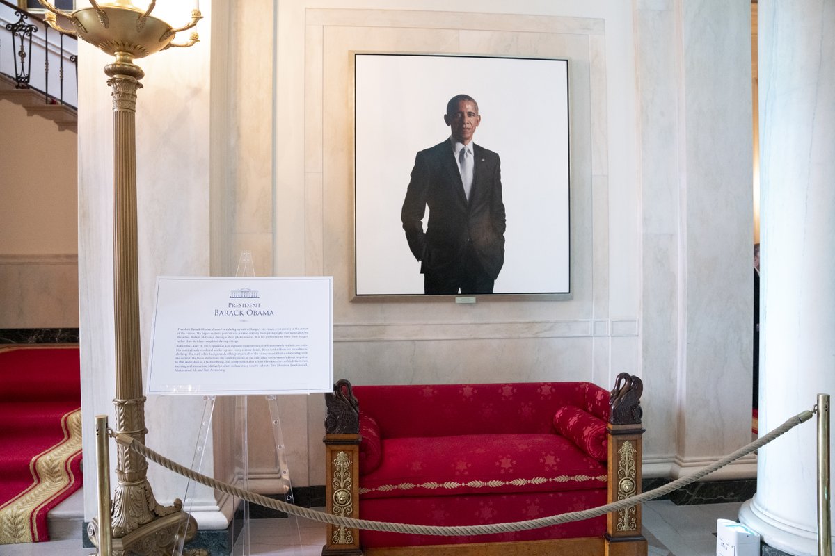 WhiteHouse46's tweet image. From this day forward, the official portraits of former President Obama and former First Lady Obama will now display on the walls of the White House – the People’s House – forever.