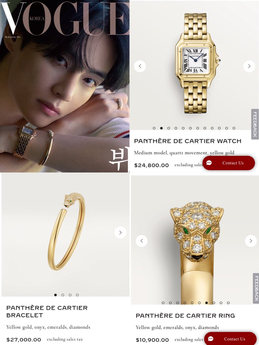 taehyung is wearing accessories from cartier's panthère collection for his vogue korea cover… which is like almost 63 thousand dollars he is royalty