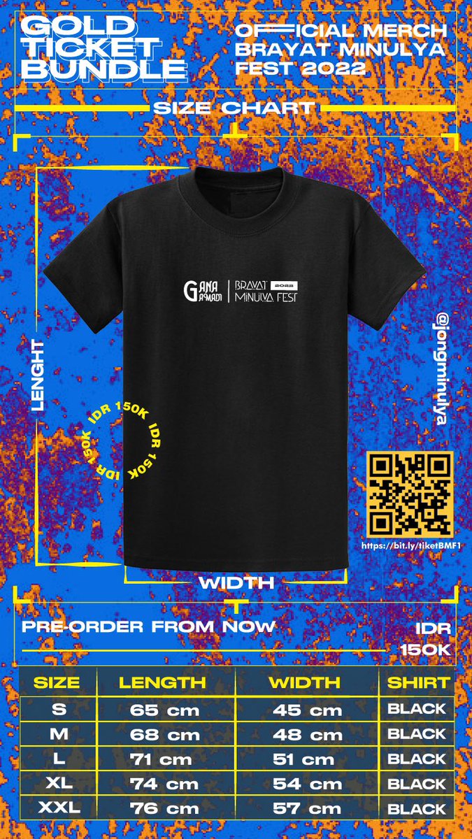 jongminulya's tweet photo. [ GOLD TICKET BUNDLE ]

Halo kawula muda! 
Hari ini adalah harinya❗️
Official Merch Brayat Minulya Festival + Tiket sudah siap dipesan,
Sekarang anda bisa mendapatkan T-shirt terbatas dan tiket kami hanya seharga Rp. 150.000 Klik link di bio kami untuk order https://t.co/f8aGRCSWFo