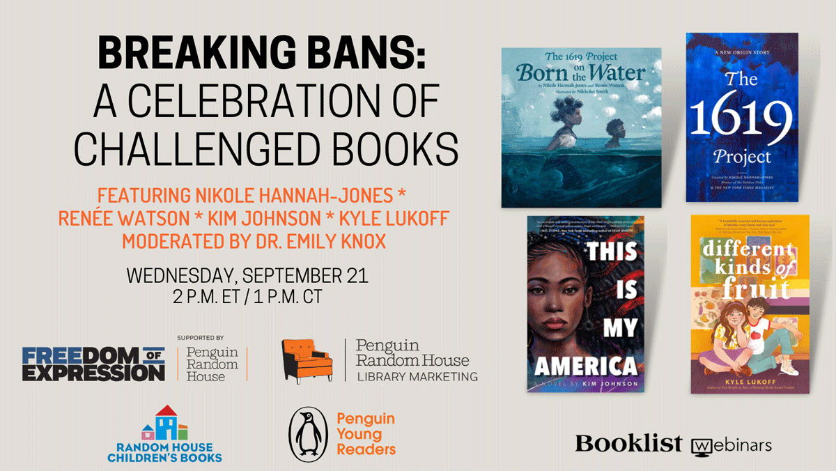 PenguinClass's tweet photo. Join us and @ALA_Booklist for a special #BannedBooksWeek webinar featuring @nhannahjones @KyleLukoff @reneewauthor &amp; @KCjohnsonwrites! 

RSVP for the FREE event: https://t.co/UAPw16iVEM https://t.co/jVHMVQhnDI