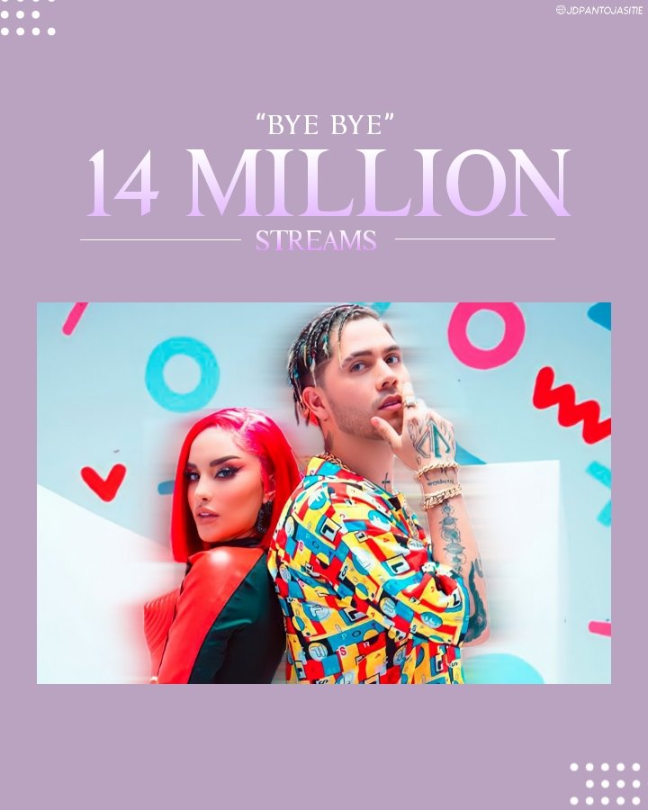JDChartData's tweet photo. Actualización| “bye bye” de @KimberlyLoaiza_ &amp; @Juandedios_P ha alcanzado los 14 Millones de Streams en Spotify, dicha canción es la número 4 entre las más populares de Jd Pantoja en Spotify https://t.co/j9eCwOTyyi