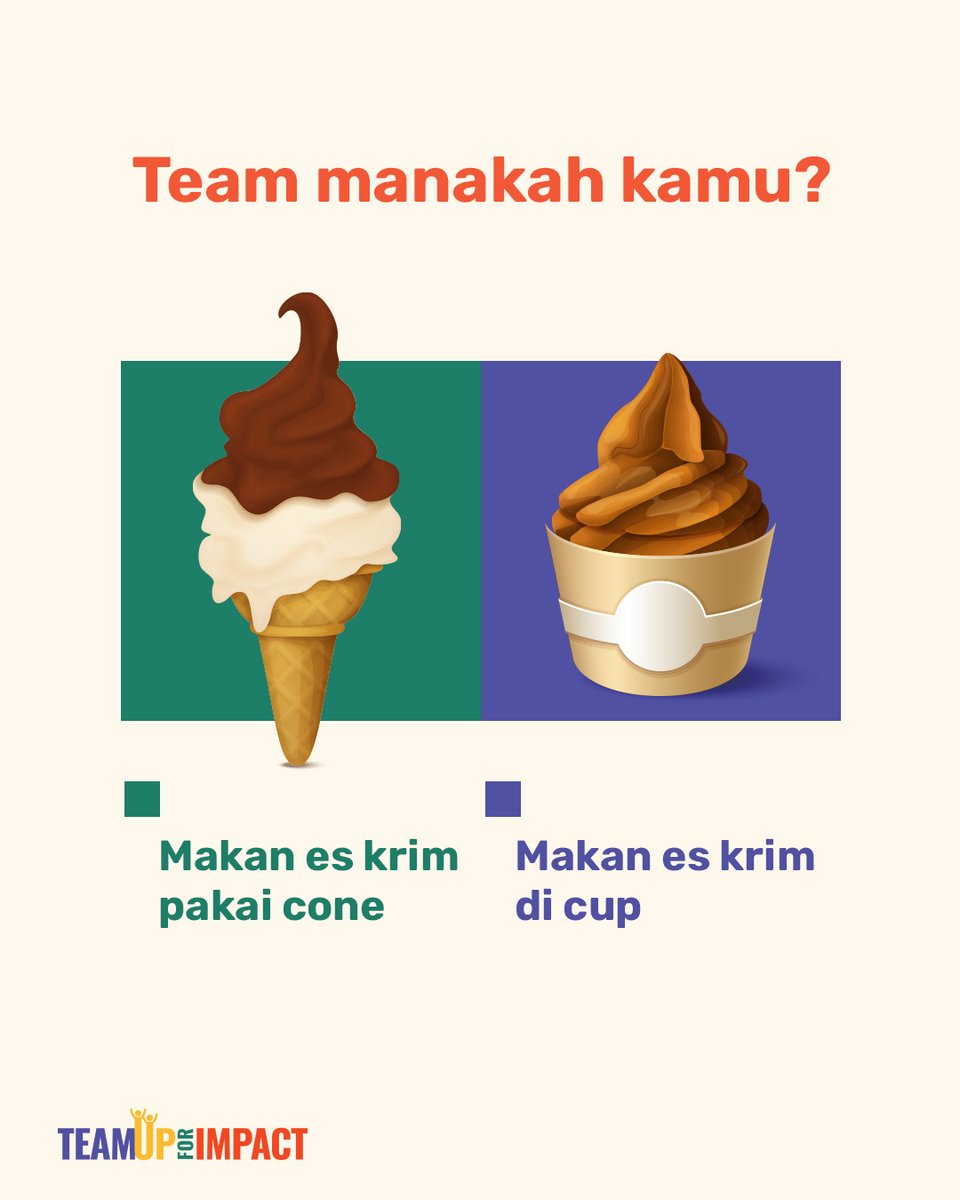 TeamUpForImpact's tweet photo. Sadar gak kalau makan es krim cone sampahnya lebih sedikit dari cup? Tiap pilihan  kita ada dampaknya buat Bumi. Yuk ikutan challenge di https://t.co/0T0eE0yUk8 bulan ini. Kamu akan belajar ngurangin foodwaste, satu pohon akan ditanam atas namamu. #TeamUpForImpact #UntukmuBumiku https://t.co/GzUW4paAPb