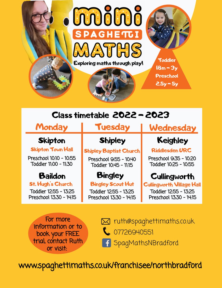 We are so excited to be starting some new Mini Spaghetti Maths classes in our local area. Get in touch to reserve a space on our FREE taster sessions next week #preschoolmaths #funmaths #toddlerclasses