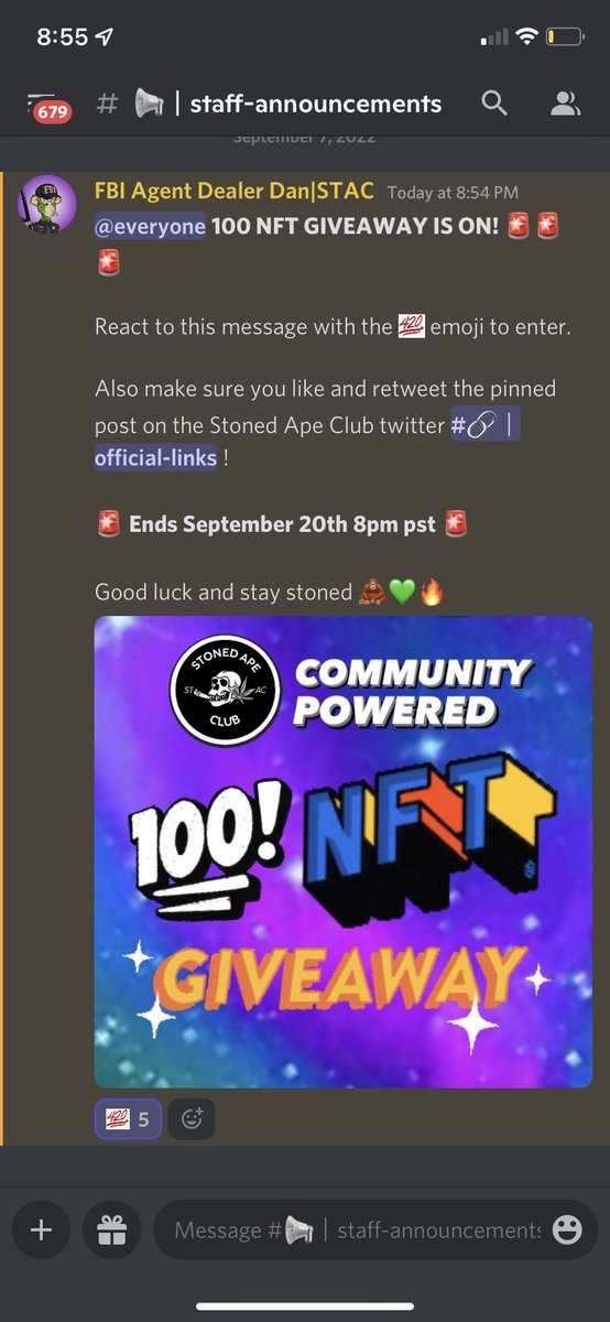 StonedApesNFT's tweet photo. 🚨 GIVEAWAY IS OFFICIALLY ON!! 🚨

Join the discord and click the emoji to enter! One lucky person will win over 100 NFTs! 🥳

Good luck to all and stay stoned 🦧💚
#Giveaways #NFTGiveaway #community #STACFam https://t.co/HXmLpVdd97