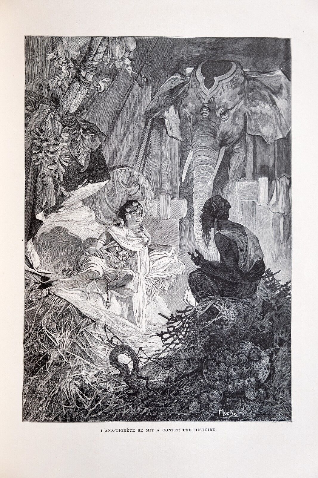 アルフォンス・ミュシャ額装＊「白い象の伝説」初版挿絵リトグラフ③