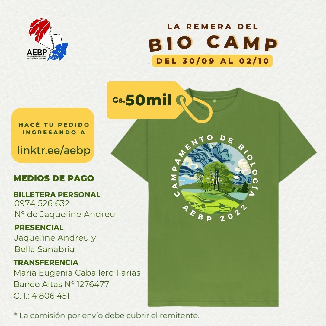 AEBPy's tweet photo. Atención estudiantes de biología ‼️✨

Ya podés realizar el pedido para la remera del BioCamp 2022🥳😍

Podes adquirirla a través del https://t.co/gKQFUfUN6E📝

💰Medios de pago:
⬇️⬇️⬇️
✔️Giros:
• Jaqueline Andreu: 0974 526 632 https://t.co/LBskLqNH7X