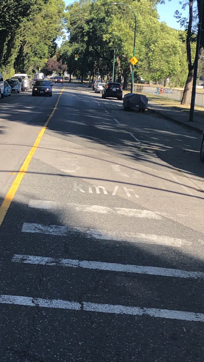 t_cummins's tweet photo. @StrathconaPark_ @CityofVancouver @VPDTrafficUnit Updating the speed limit paint job to be permanent so it’s visible could be a good start. Very lucky in this instance no one was at the crosswalk. @CityofVancouver can you address this? https://t.co/q1t0rS2jni