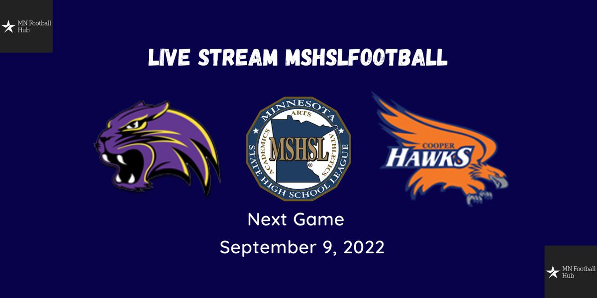 Waconia AT Robbinsdale Cooper
WATCH : bit.ly/MSHSLFootball
Robbinsdale Cooper High School
7:00 PM Friday, September 9
<a href="/cooperhawksFB/">Cooper Hawks FB</a>
<a href="/SamShifty_/">Sam Massaquoi</a>
@mhirsch_shoots
<a href="/vlonedee12/">Dee</a>
<a href="/SamShifty_/">Sam Massaquoi</a>
<a href="/_johnbarroww/">John Barrow III</a>
@mhirsch_shoots
<a href="/612Ruck/">Play Maker</a>
<a href="/WaconiaFootball/">Waconia Football</a> 
<a href="/WaconiaSchools/">Waconia Public Schools</a> 
<a href="/wacstudents/">Wac Student Section</a>