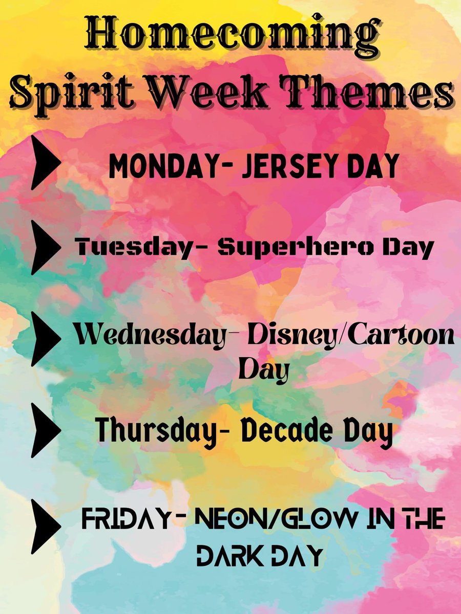 ‼️ Homecoming Spirit Week is NEXT WEEK ‼️

Mark your calendars, set your reminders and get your outfits ready for another fun week at CMS 🎉