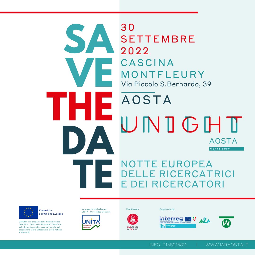 IAR_TYPICALP's tweet image. 📌SAVE THE DATE
#unightproject #unightAosta
#NotteEuropeaRicercatriciRicercatori