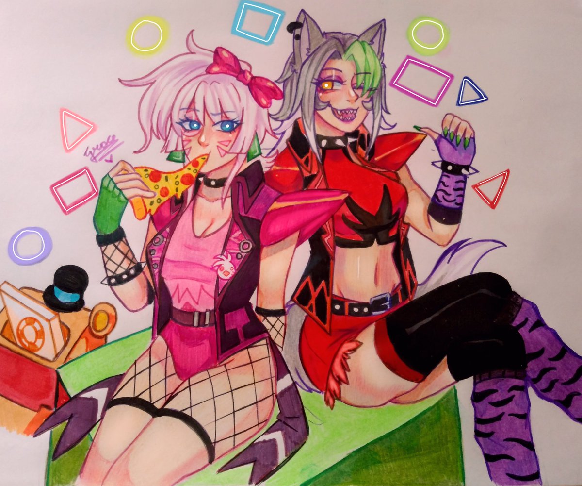GraceValac's tweet image. My part of the AT and I tell you again that I love your designs :°D Roxanne &amp;amp; Chica 🤘💖 @AApple006
#FNAF #ArtTrade #TraditionalArt #RoxanneWolf #GlamrockChica