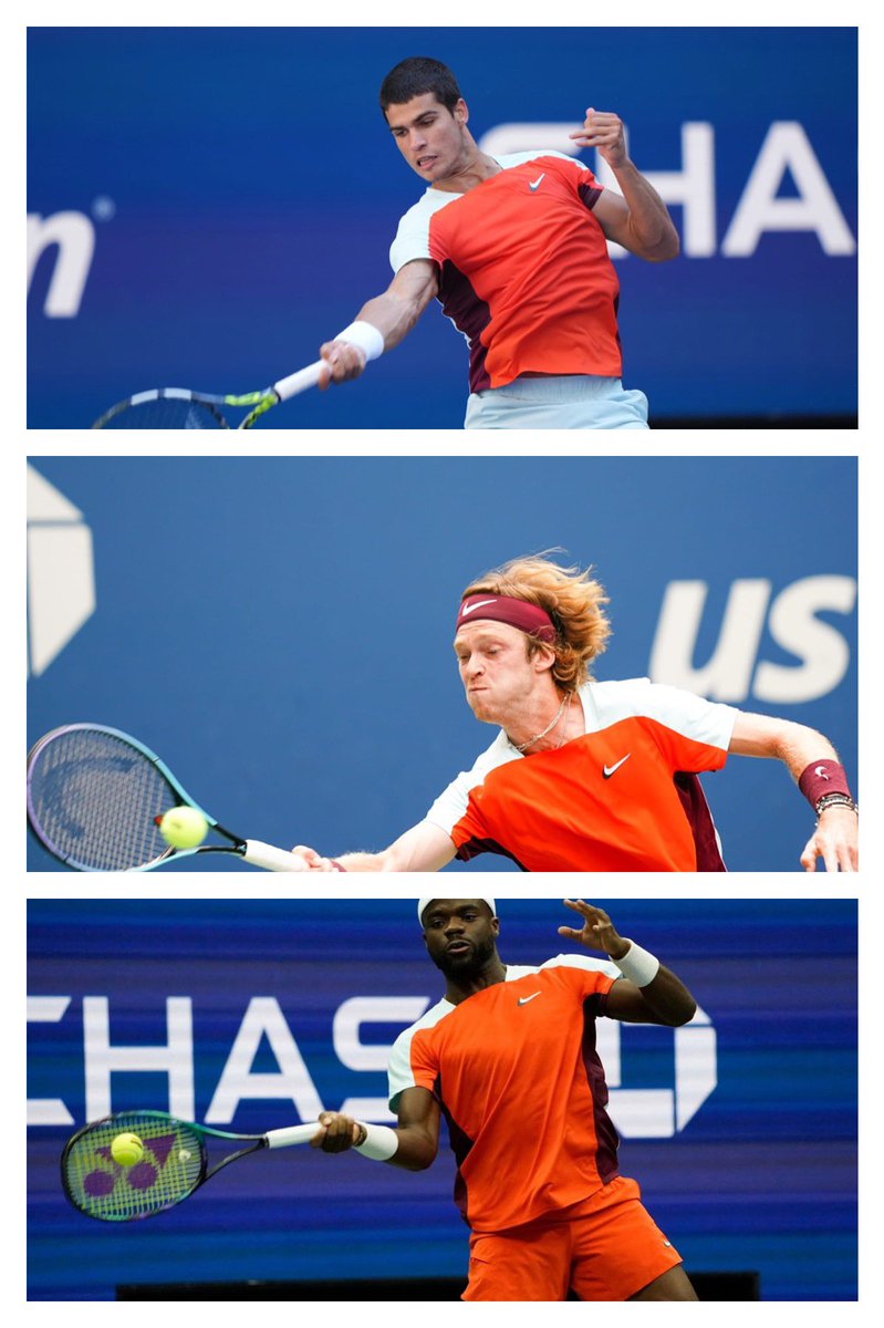 leahfernt's tweet photo. 3 out of 4 mens singles players today wearing the same orange @Nike shirt🤔 #USOpen2022 #JustDoIt https://t.co/C59zZCw2mM