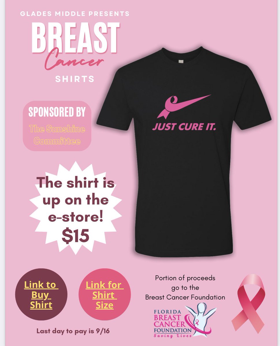 Support Breast Cancer Awareness by purchasing a shirt today! 💖 Click here. osp.osmsinc.com/BrowardFL/BVMo… @gladesmiddlepta @Glades_MS