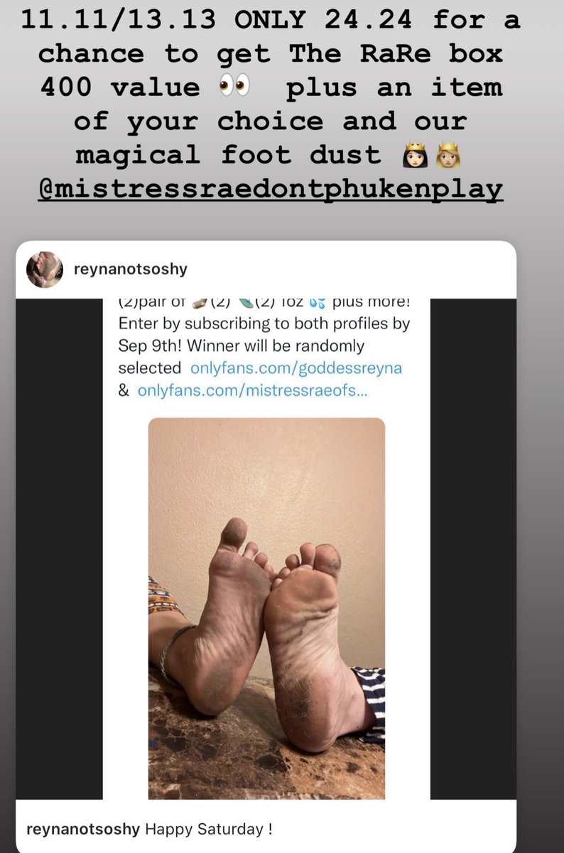 dontbeshytoes's tweet photo. Lets go!!! $24.24 for a chance👣👣#feet #dirtyfeet #feetworship #spitfetish #footdust #socksniffing https://t.co/oaZ9s4tWhN