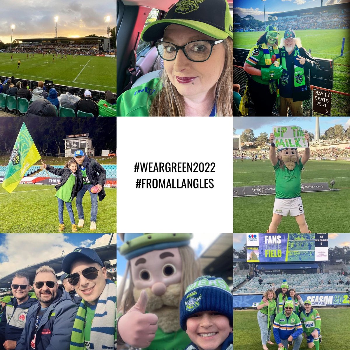 TheGHRaiders's tweet photo. Going to the #Canberra #Raiders’ clash with the Storm or watching on 📺? Enter our #WearGreen2022 #FromAllAngles photo comp! We are keeping entries open while the Raiders are playing finals! We will announce the final two winners of the year once we are at season’s end. https://t.co/uajyKqFMQk