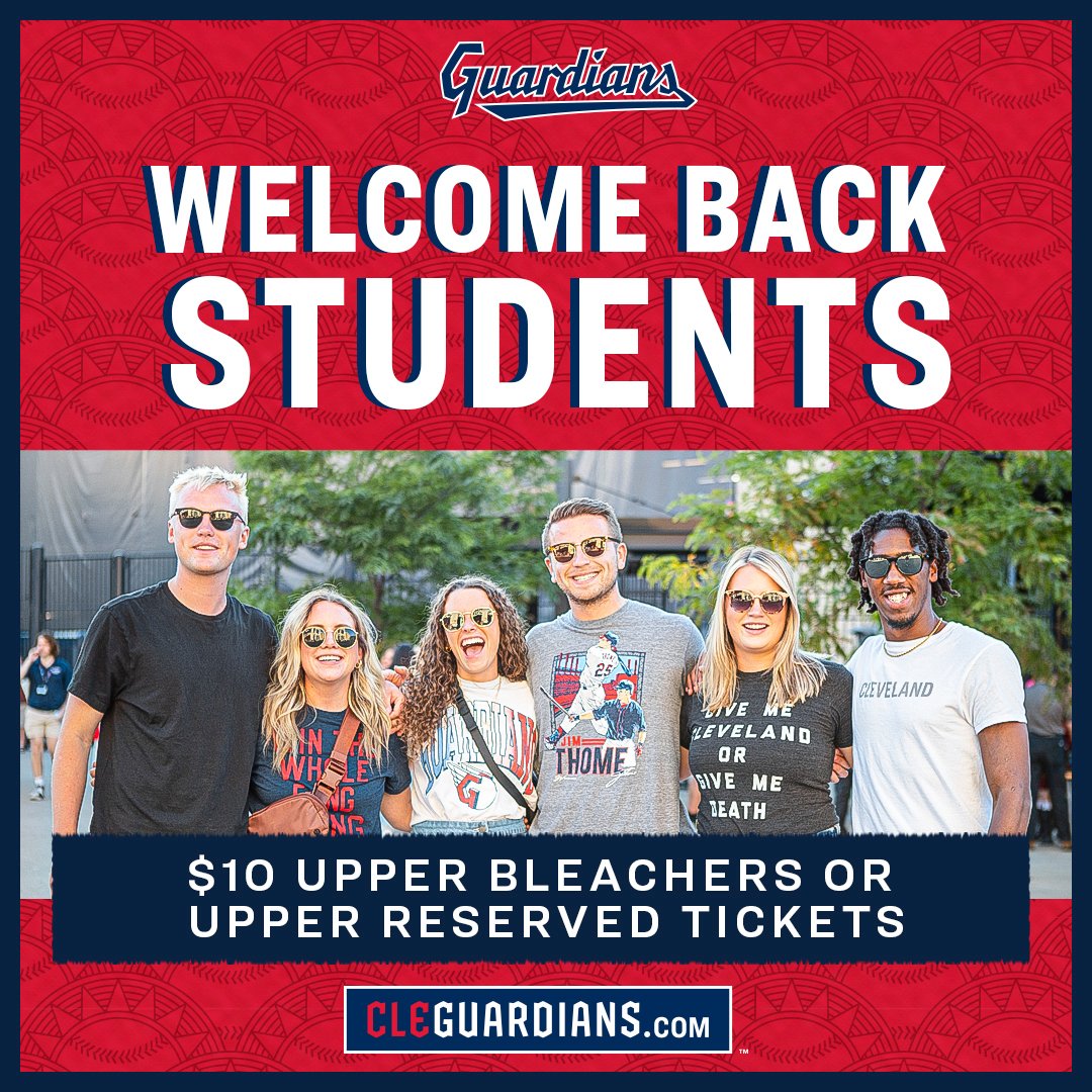 Having a Student ID is such a beautiful thing.

From now through the end of the regular season, college students can get $10 upper bleacher or upper level tickets at ALL home games!

cleguardians.com/students
